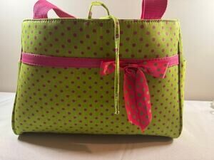 Lime Green Pink Polka Dot Tote Bag Bow Shoulder Purse Y2K Retro Preppy